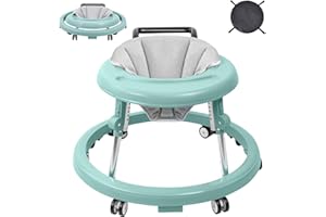 AIRLYA-LIFE Baby Walker, Foldable 9-Gear Height Adjustable Baby Walker with Wheels, Infant Toddler Walker with Foot Pads, Anti-Fall Baby Walkers and Activity Center Bouncer Combo for Boys and Girls 6-24 Months