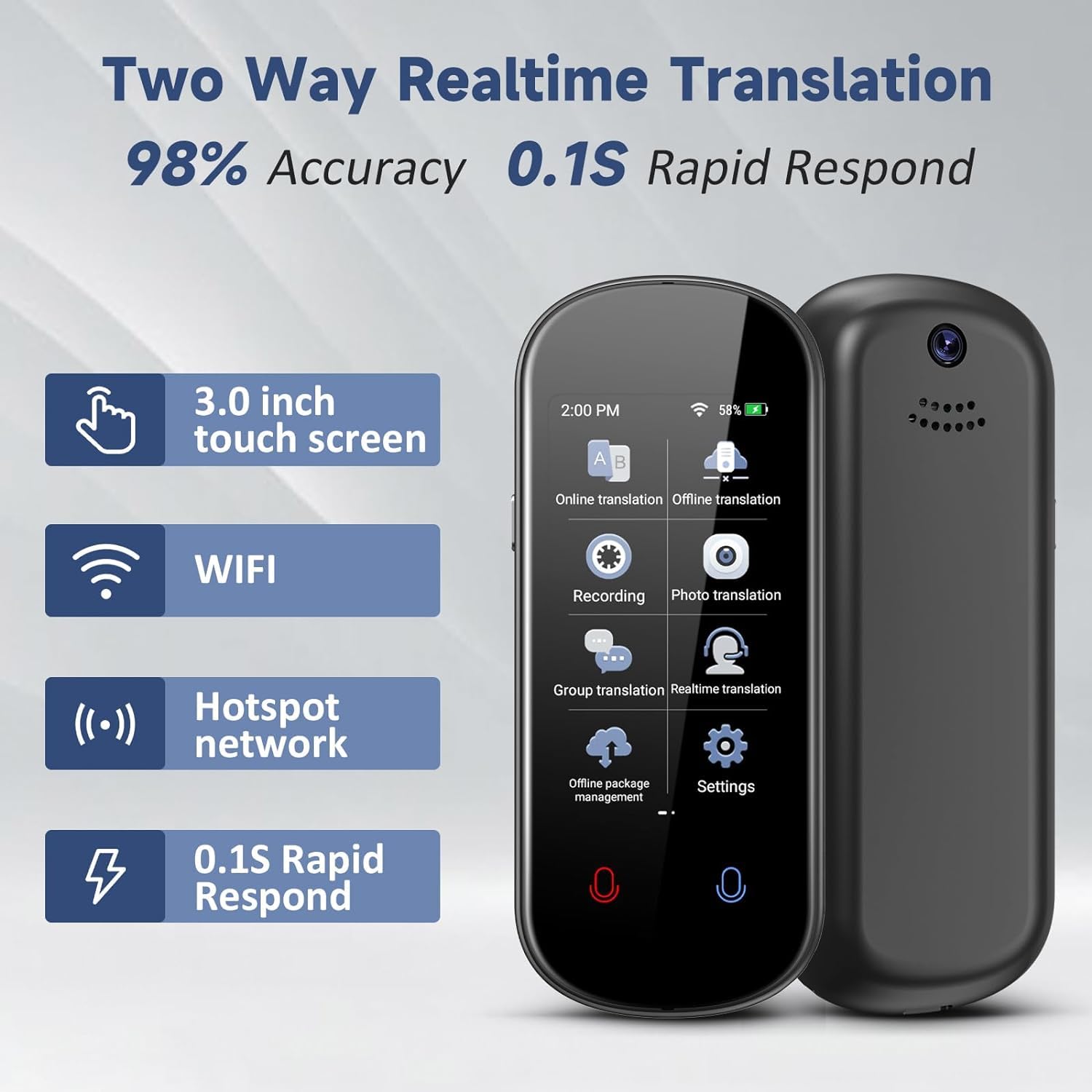 Language Translator Device, Two Way Real-Time Voice Translation, Support 137 Languages, Accurate Offline&Recording&Photo Instant Translation with 3” HD Inch Touch Screen for Learning Travel Business