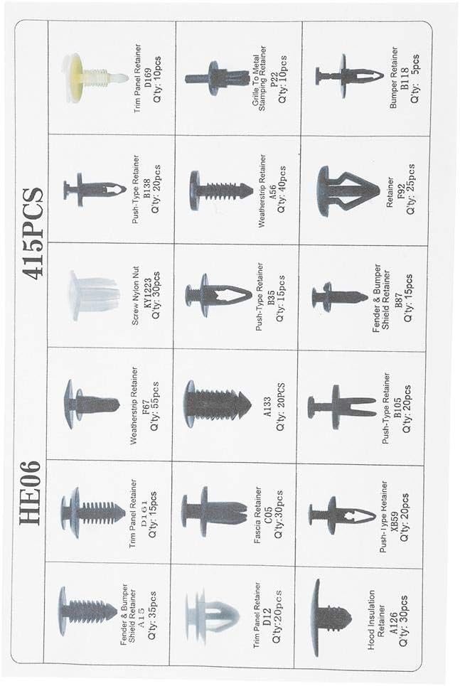 Suuonee Car Body Retainers, 415Pcs 18 Sizes Assorted Clip Trim Car Push Pin Rivet Bumper Door Panel Retainer W/Screwdriver - Image 4