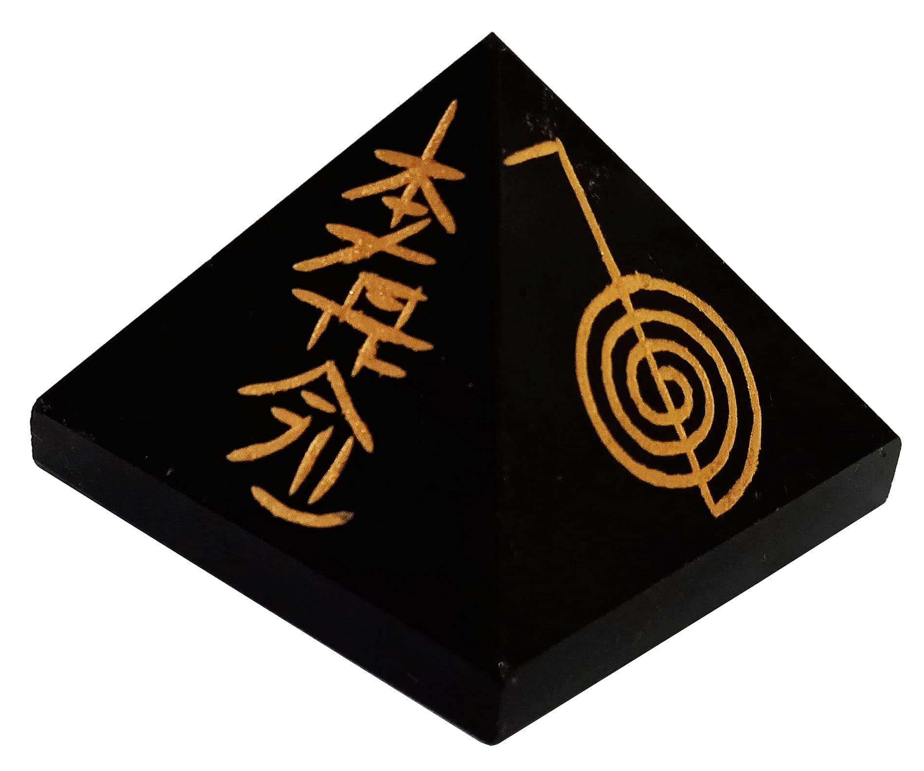 Purpledip Black Tourmaline Pyramid with Reiki Symbols: Good Luck Healing Charm, Divine Spiritual Crystal Stone (12333)