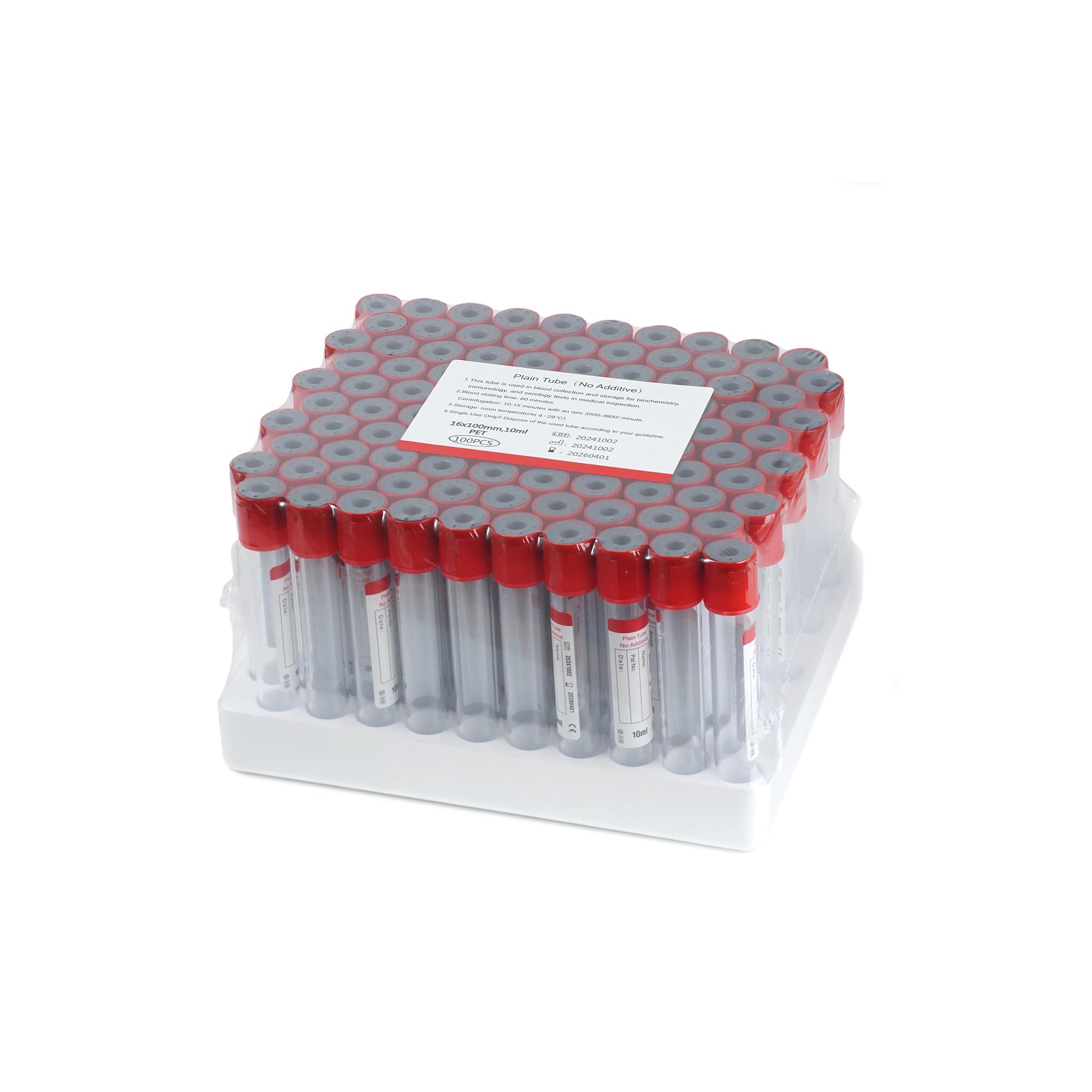 Photo 1 of Vacutainer Blood Collection Tubes 10ml Lab Vacuum Plain Tube for Pet Animals Veterinary Lab Supplies 100 Pcs Wrap Packaging