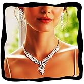 GORAIS Silver Wedding Jewelry Set Rhinestone Necklace Sets Prom Costume Jewelry for Women and Brides