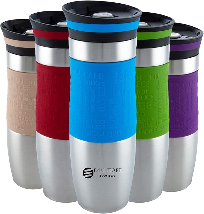 EDEL HOFF Insulated Vacuum Travel Mug, OneHanded Open and Drink, Very