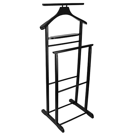 Herrendiener Kleiderständer Holz Stummer Diener Kleiderbutler Damendiener Garderobe mit Hosenbügel ( Schwarz 569 )