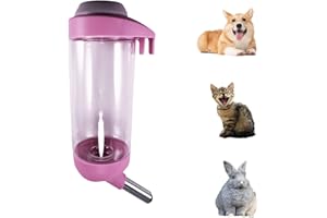 DEEUCHIS Dog Crate Water Bottle - 17 oz No Drip Kennel Pet Water Dispenser, Easy-to-Use Cage Water Bottle for Dogs, Cats, Small Animals, 500ML, Pink