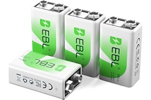 EBL 4 Pack 9V 6F22 Rechargeable Batteries 9 Volts Ni-MH 280mAh Low Self-discharged