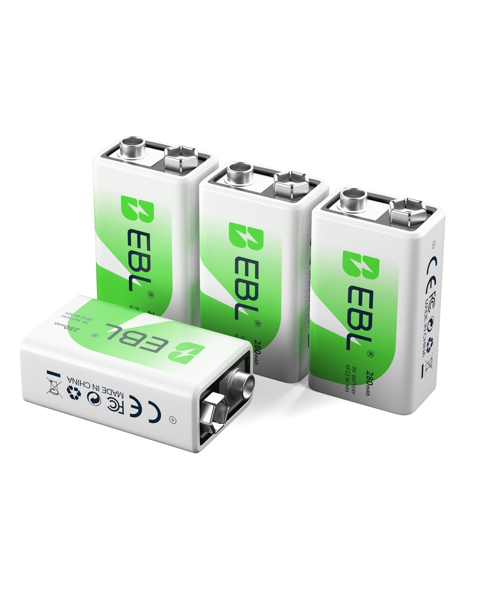 EBL 9V Rechargeable Battery, 280mAh Ni-MH PP3 6F22 Rechargeable Batteries (4 Counts)