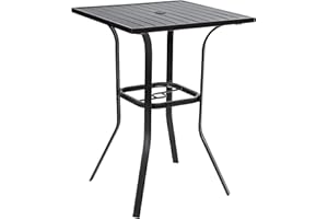 Crownland Patio Bar High 39” Table Metal Frame Outdoor Bar Bistro Table, Slatted Table Top with 1.57" Umbrella Hole, Classic Black