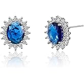 Teppdfann Sapphire Stud Earrings for Women – Elegant Blue Stud Earrings with CZ Halo, September Birthstone Jewelry Featuring Oval Sapphire Jewelry for Gift