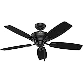 Hunter 48 inch Outdoor or Indoor Ceiling Fan No Light - Black Ceiling Fan without Light, Standard Mount, For Patio, Porch, Ga