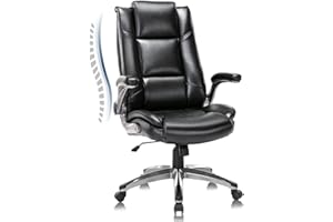 COLAMY Leather Executive Office Chair- High Back Home Computer Desk Chair with Padded Flip-up Arms, Adjustable Tilt Lock, Swivel Rolling Ergonomic Chair for Adult Working Study, Black