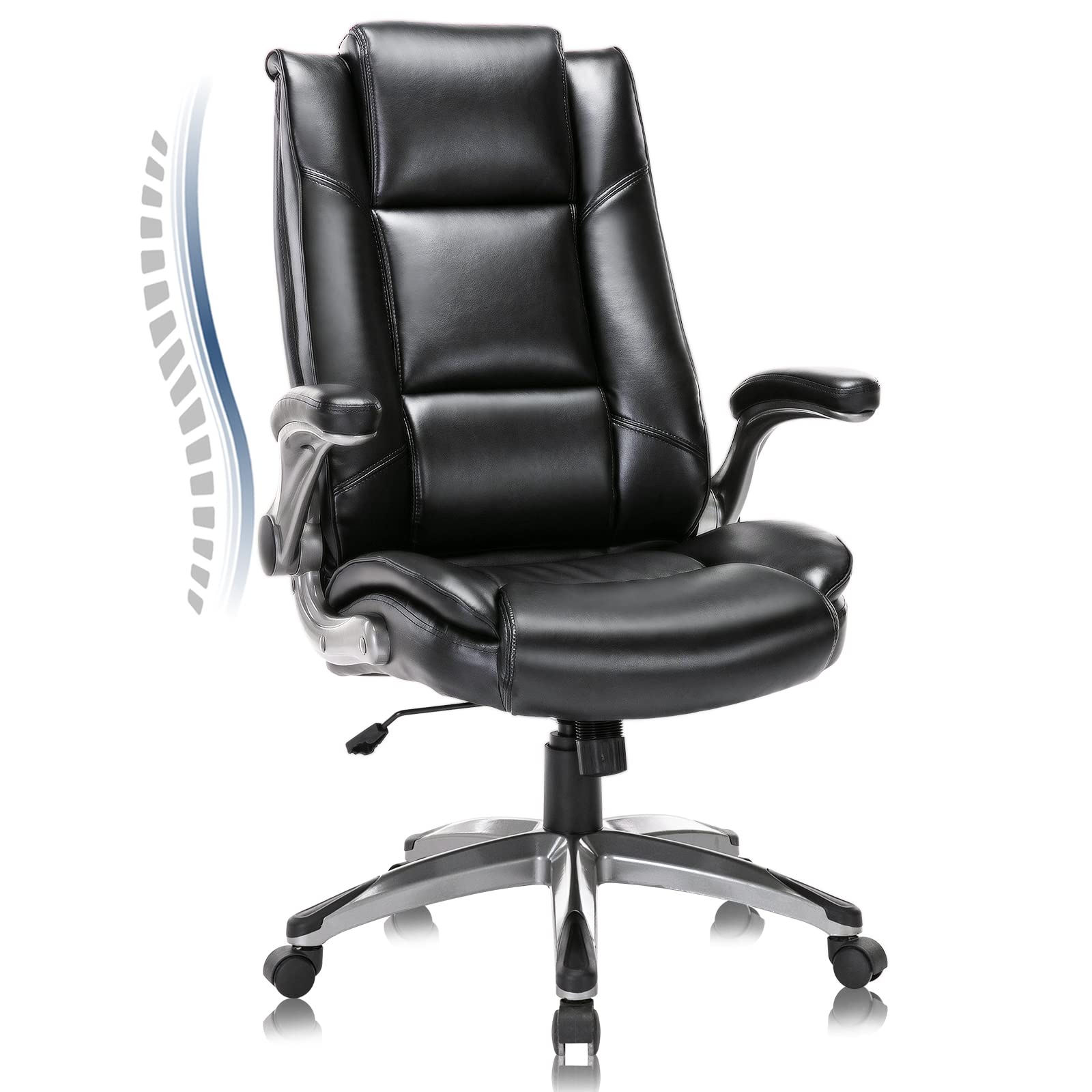 Photo 1 of *****************MISSING MOST WHEELS****************
COLAMY Leather Executive Office Chair - High Back Home Computer Desk Chair with Padded Flip-up Arms, Adjustable Tilt Lock, Swivel Rolling Ergonomic Chair for Adult Working Study, Black
