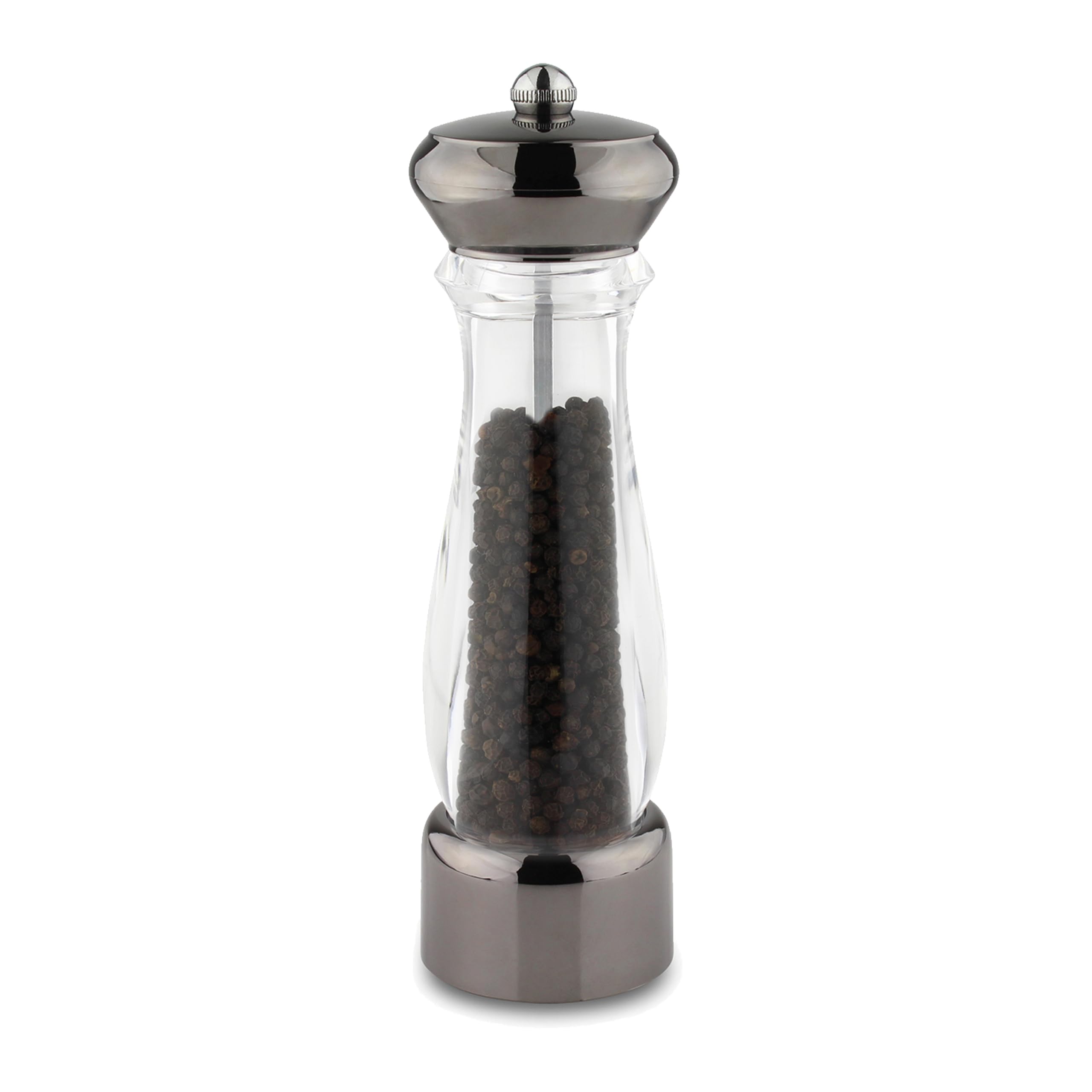Salt or Pepper Mill Gunmetal & Acrylic, Durable Ceramic Grinding Mechanism Scandinavian BPA Free 6 cm x 6 cm x 21 cm