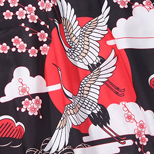 LifeHe Men's Japan Crane Kimono Cardigan Casual Open Front Coat Shirt (Red, L) - Thumbnail 5