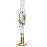 Glitzhome Nutcracker Christmas Decorations 35.75 Inch Wooden Nutcracker Soldier with Drum Sticks for Xmas Holiday Decor Porch Gateway