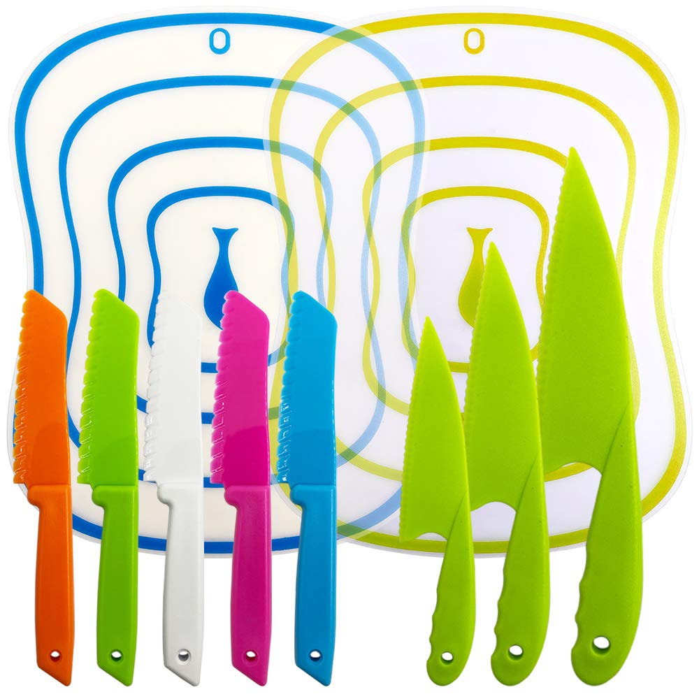 Sonku 10 Packs Kitchen Knife Set, Cooking Knives with Cutting Boards for Kids and Adults -Multi Colors