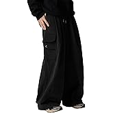 ZAFUL Mens Corduroy Pants Baggy Wide Leg Drawstring Elastic Waist Sweatpants Vintage Cargo Pants with Pockets for Streetwear