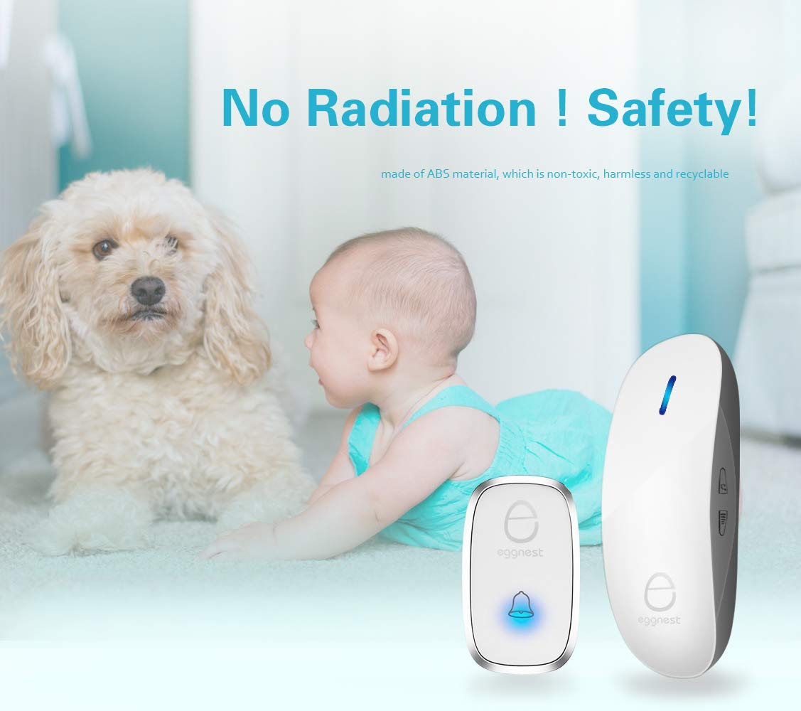 Wireless Doorbell Door Chime Kit Portable Waterproof Push Button over 900ft Long Range 4-Level Volume & Blue Light 36 Melodies to Choose 1 Transmitters 1 Receivers-White