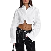 Remidoo Women's Casual Striped Cropped Button Down Shirt Long Sleeve Crop Top