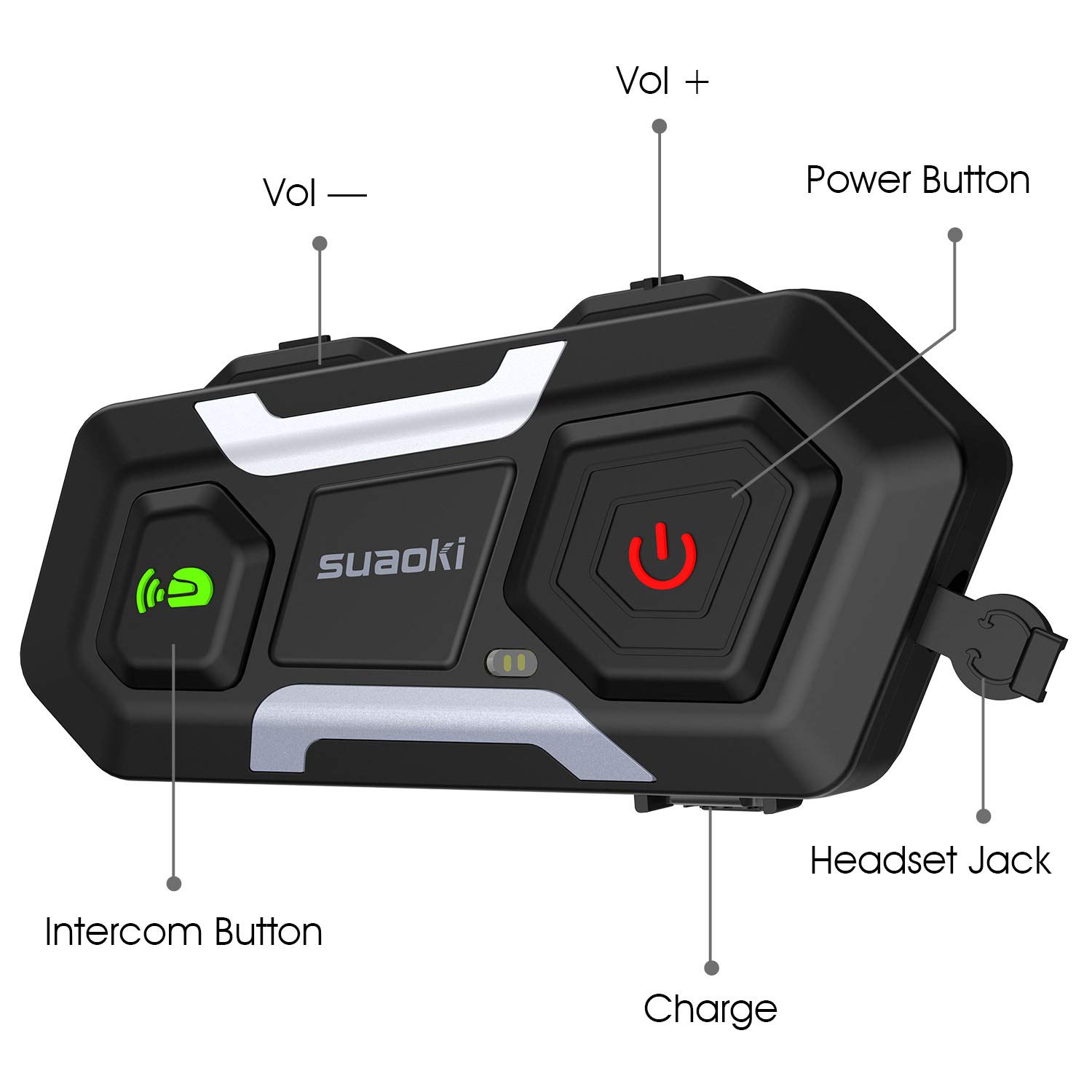 Comunicazione da 1200m tra 3 Motociclisti SUAOKI Cuffie Interfono Bluetooth  Impermeabile Intercom Stereo Microfono per Casco Include 2 Cuffie 4  Microfoni Compatipile con Cellulare o altri Interfoni Elettronica per  veicoli Auto e
