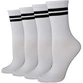 Amazon Essentials Women's Non-Slip Pilates Crew Socks with Grips, 4 Pairs