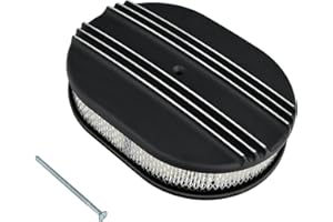 TBAPFS 12" Air Cleaner Kit Oval Half Finned Black Aluminum Compatible with Classic Chevy Ford