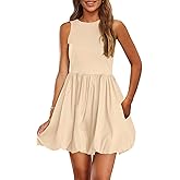 PRETTYGARDEN Summer Dresses for Women 2026 Casual Sleeveless Tank Mini Short Dress Crew Neck Bubble Sundress with Pockets