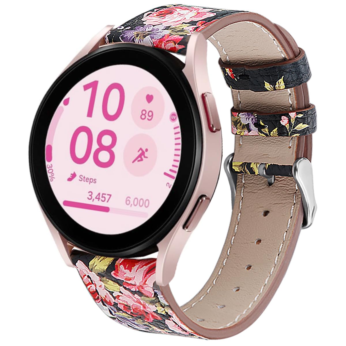 DEALELE Compatible with Samsung Galaxy Watch 5 / 5 Pro / Galaxy 4 / 4 Classic / Galaxy 3 41mm / Galaxy Watch 42mm / Active 2, 20mm Soft Leather Replacement Strap for Huawei GT2 / GT3 42mm (Flower red)