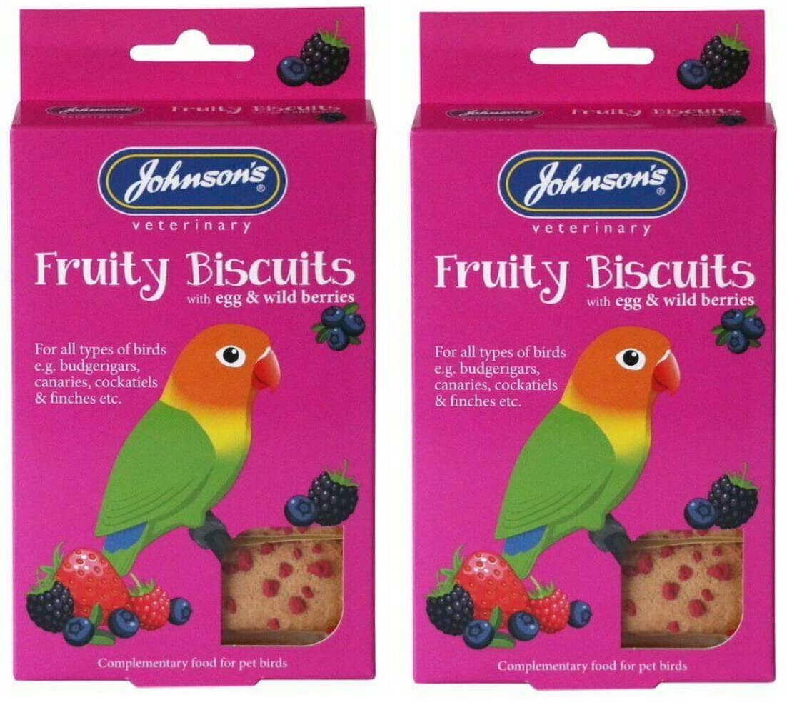 2 PACK JOHNSONS PARROT PARAKEET FRUITY BISCUIT TREAT BARS EGG WILD BERRY FLAVOUR