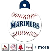 GoTags MLB Seattle Mariners Personalized Dog Tags, Round Baseball Shape Solid Brass Engraved Pet ID Tags