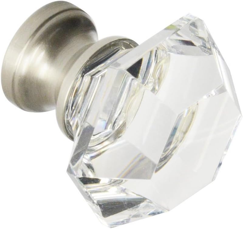 CKP#G-75 Brand Elegance Glass Collection 1-1/4 in. (32mm) Clear Glass Knob with Brushed Nickel Base