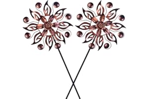 VEWOGARDEN 2PCS Outdoor Wind Spinner,Metal Wind Spinners Yard Decor Pinwheel,Copper Wind Sculptures & Spinners for for Garden, Patio, Lawn(10" Dia * 37" H)