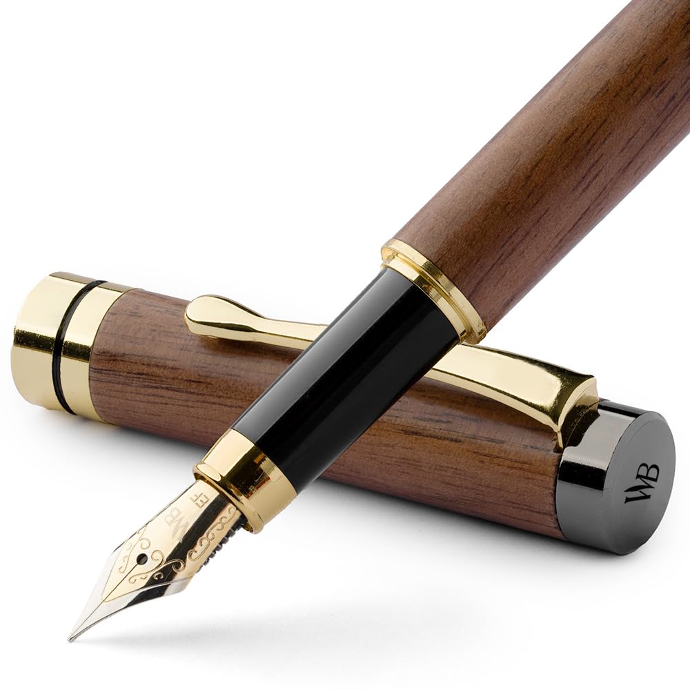 Wordsworth & Black Fountain Pen Set, Luxury Bamboo Wood - Extra Fine Nib, Gift Case; Includes 6 Ink Cartridges, Ink Refill Converter -Journaling, Calligraphy; Drawing, Smooth Writing [Brown Wood]
