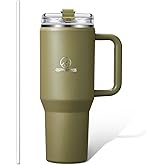 Gpeng 30/40/50 oz Tumbler with Handle, Water Bottles with Straw Lid, Insulated Stainless Steel Travel Mug Cup Holder Friendly, Keep Drinks Cold or Hot for Hours (ArmyGreen, 30 oz)