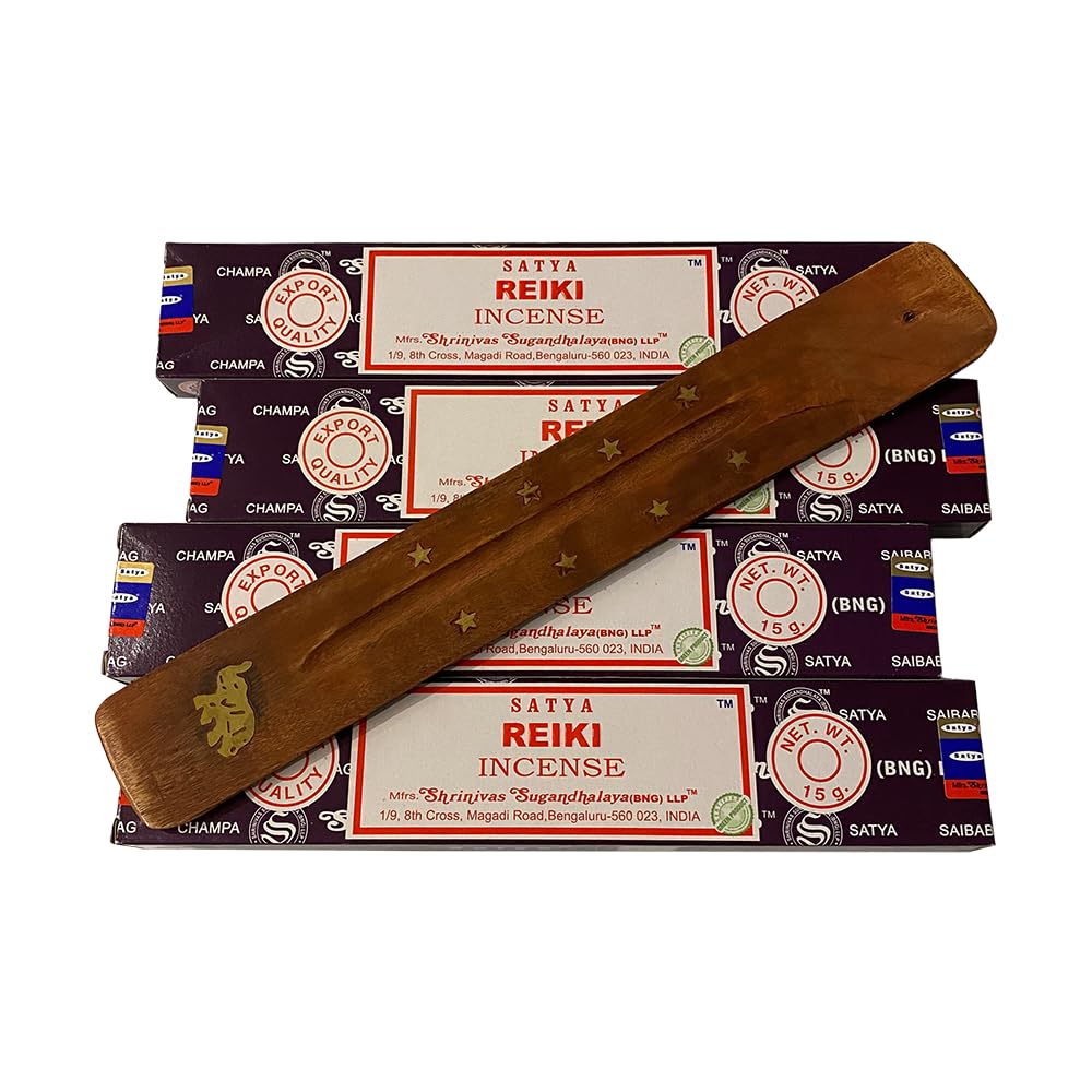VIE Satya Incense Sticks, 4 Packs x 15g, with Incense Holder, Reiki