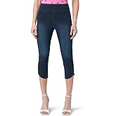 HUE Womens Super Soft Stretch High Rise Denim Capri Leggings with Tulip Hem, No Side Seams