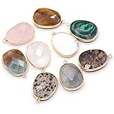 Zotoone 5Pcs Natural Stone Pendant,Oval Shape Gemstone Pendant, Healing Crystal Pointed Quartz Pendants Charms for DIY Necklace Bracelets Earring Jewelry Making 18x25mm (Mix Style)