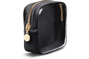 Wandering Nature Clear Makeup Bag for Purse Mini Make up Bag Cute Cosmetic Pouch for Women with Slip-in Pockets Travel Toiletry Essentials Vegan Leather Organizer Pouch,Patent Pending