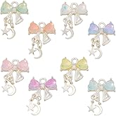 arricraft 32 Pcs Silver Bowknot Charms, 8 Colors Alloy Rhinestones Bowknot Pendants with Star Moon Charm for DIY Earrings Bracelet Necklaces Crafting Jewelry Making