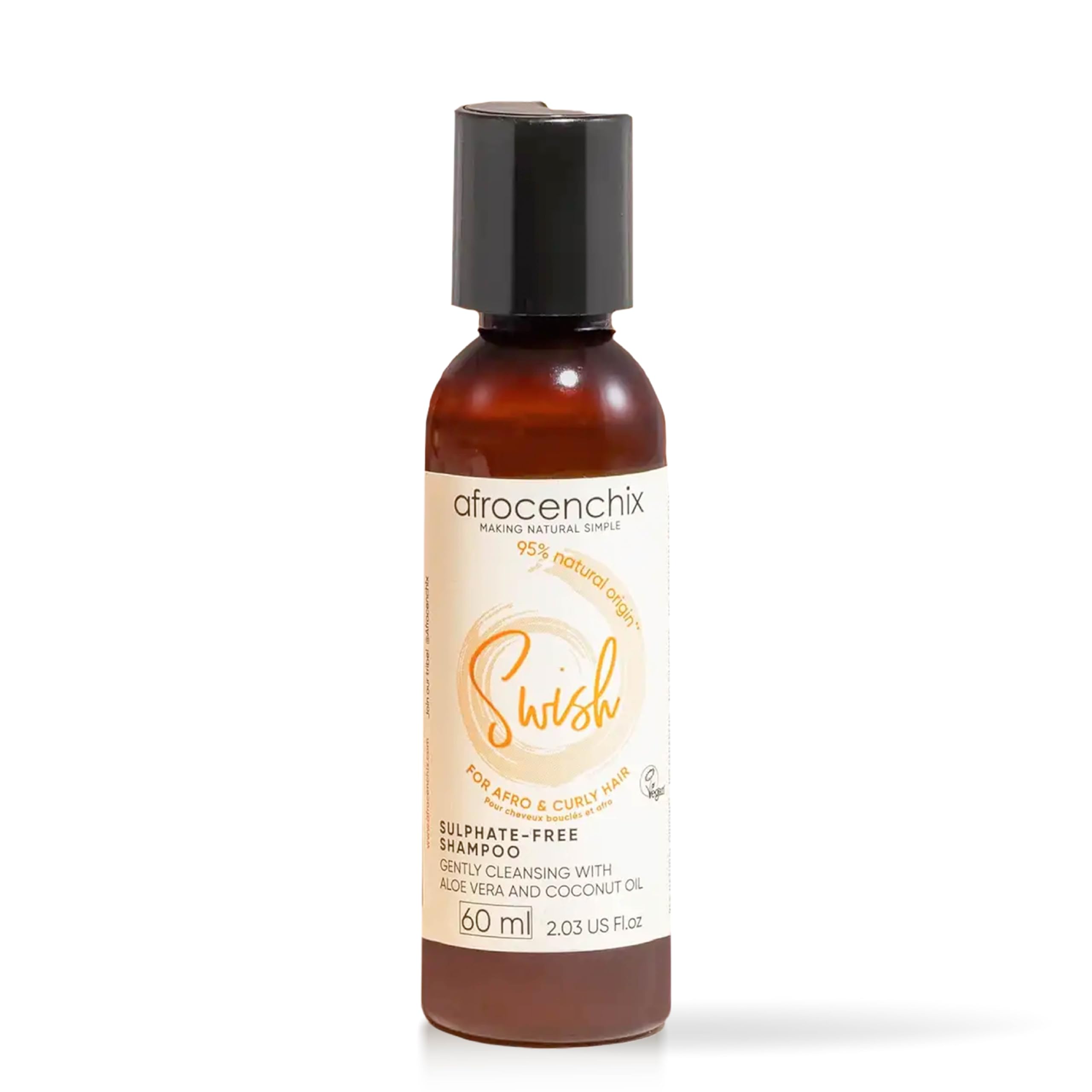 Afrocenchix Swish Cleansing & Hydrating Shampoo, with Aloe Vera & Coconut Oil extracts to Gently Cleanse, Remove Buildup, Add Moisture & Promote Healthy Cell Growth for Afro & Curly Hair, 60 ml