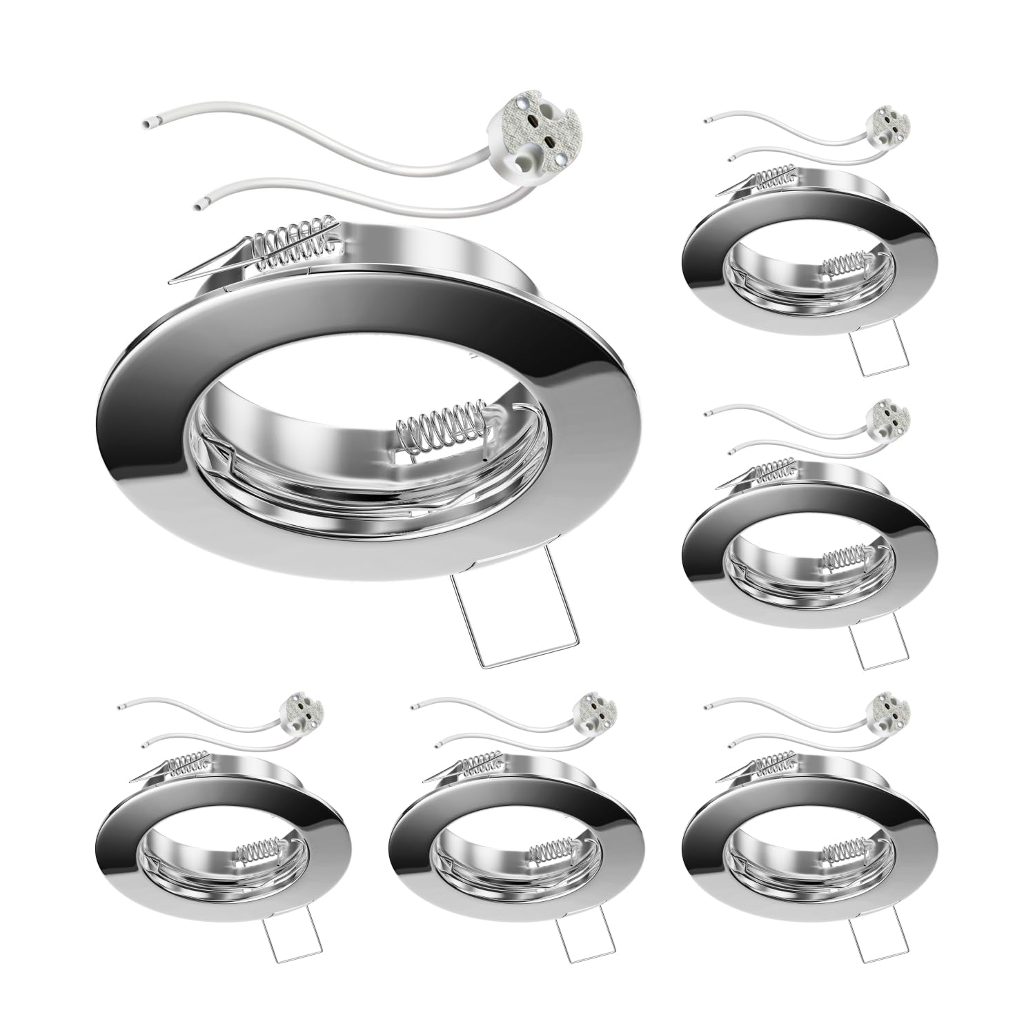 ledscom.de 6 pcs. recessed Ceiling Frame Fere, Round, Glossy Chrome (LED/halogen/MR16/50mm) incl. GU5.3 Socket