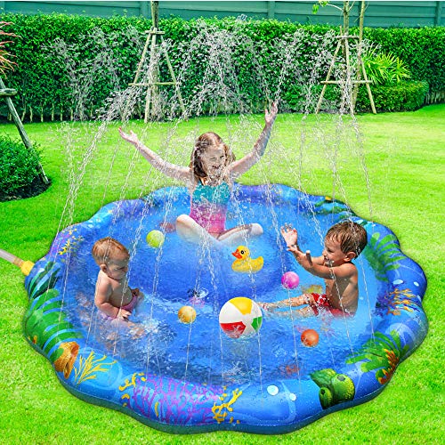 INSOON Splash Play Mat Sprinkle Pad 59" Outdoor Party Sprinkler Toy Toddler Water Toys Summer Fun for Children 2 3 4 5 6 Years Old Boys and Girls Kids