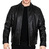 BRICK LANE Stand Collar Leather Jacket for Men | Timeless Design - Genuine Lamb Nappa Leather Cafe Racer Jacket