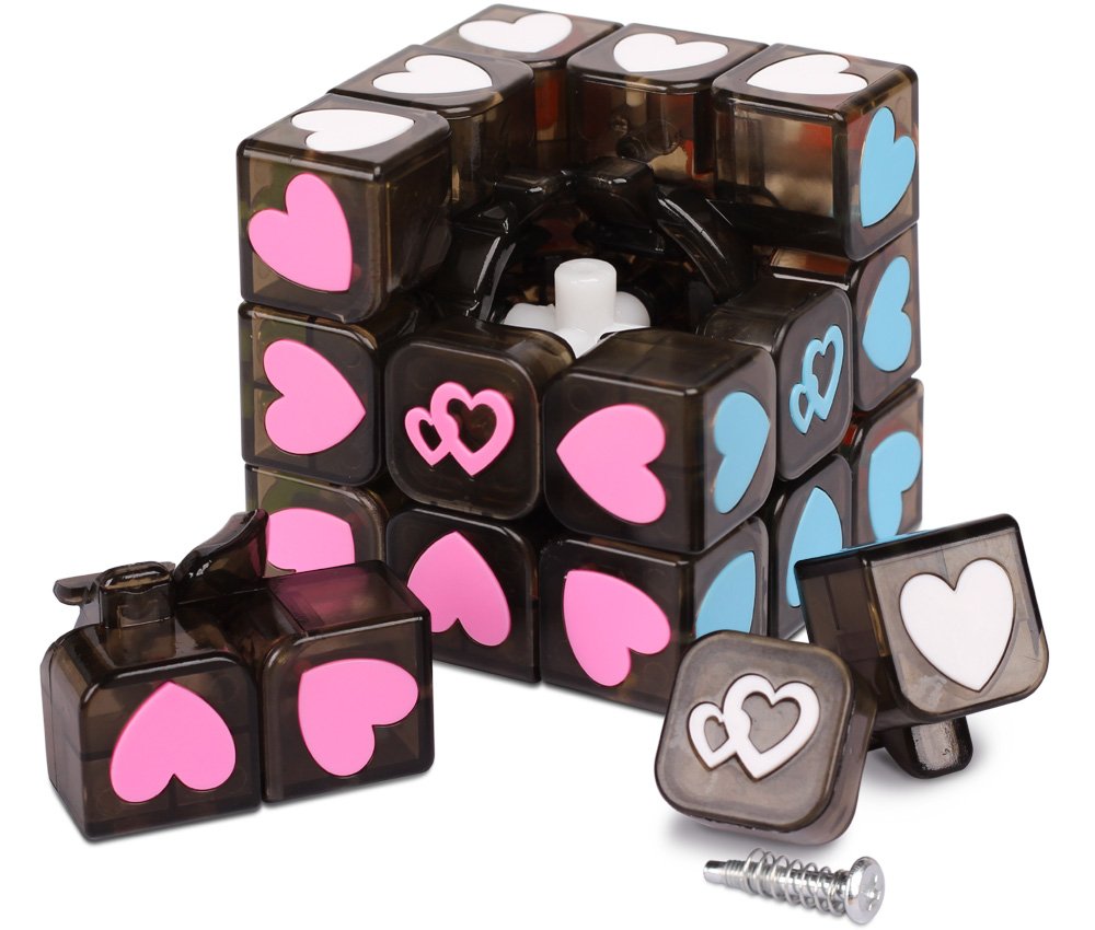 Playwin 3x3 Speed Cube Puzzle Without Stickers Sweet Love Magic Cube Romantic Magic (Black)