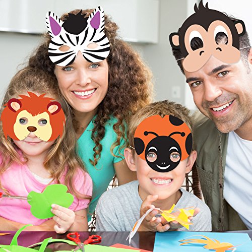 25PCs Animal Masks for Kids Birthday Jungle Safari Zoo theme Party Supplies Dress - up Party Kit Favors