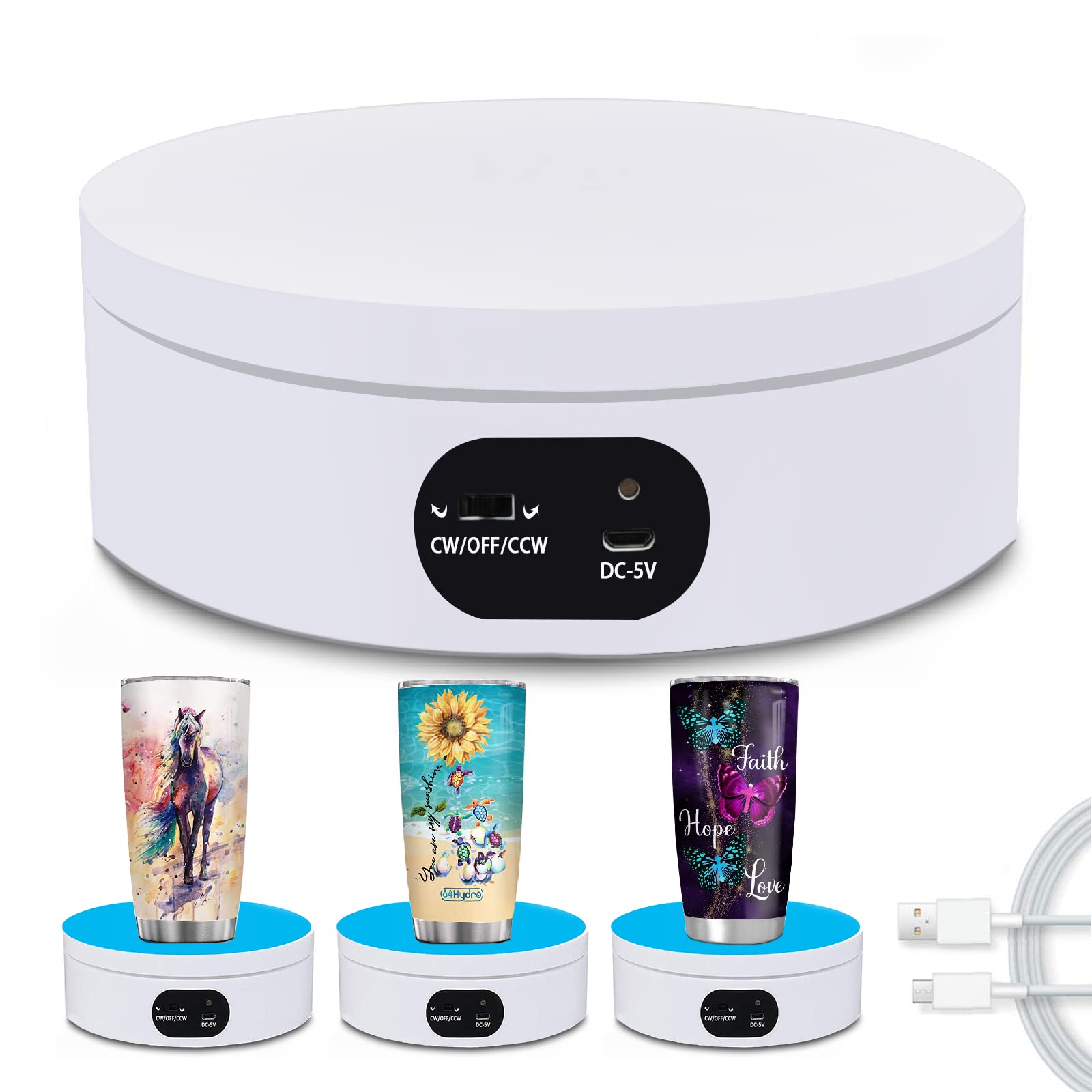 Photo 1 of YVV Turner Cup Rotating Display Stand for Epoxy Glitter Tumbler, 360 Degree Automatic Mute Rotating Turntable for Photography Products Tumbler Making Supplies Spinner 4.72*1.77in Motorized Rotation