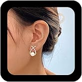 Erimberate Vintage Pearl Stud Earrings Cz Pearl Earrings Bohemian Pearl Stud Earrings Gold Crystal Bar Earrings Pearl Cross Criss Earrings Jewelry for Women
