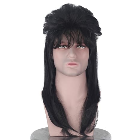Yanmeng Jet Black Wavy Long Wavy 70s 80s Themed Party Hair Adult
