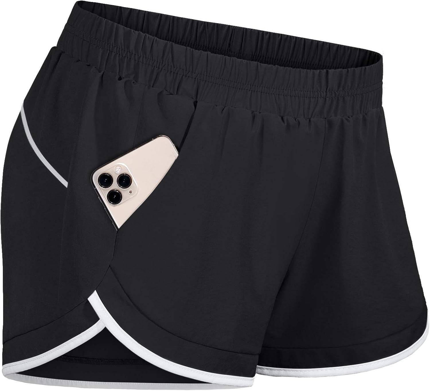 Blevonh Women Elastic Waist Double Layer Casual Running Shorts with Side Pockets: Clothing