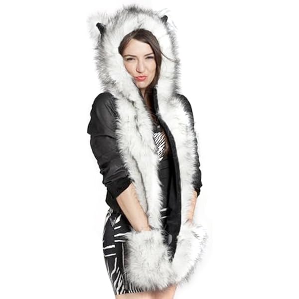 Amazon.com: Grey Gray Wolf Anime Faux Animal Hood Hoods  display picture 2